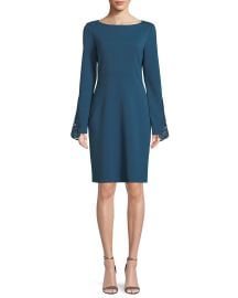 Elie Tahari Azura Boat-Neck Long-Sleeve Ponte Sheath Dress w  Lace Cuffs at Neiman Marcus